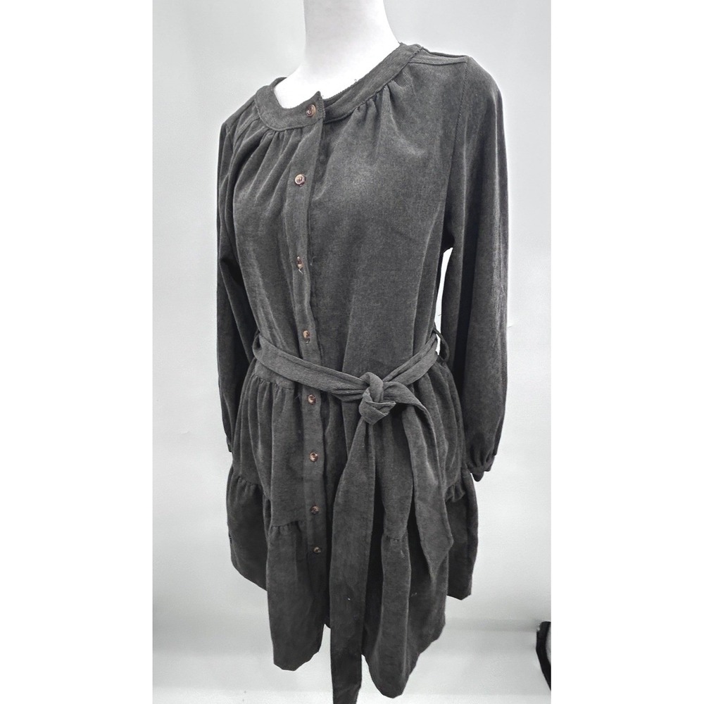 Simply Southern Womens Gray Corduroy Tiered Belted Button Front Dress Small - Picture 3 of 13